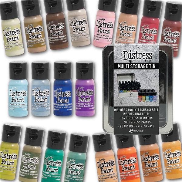 Ranger Tim Holtz Distress Paint Bundle Plus with Multi Storage Tin