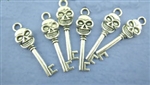 Silvertone Skull Key Charm Pendant - Set of 6