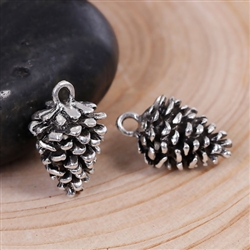Antique Silver Pine Cone 3D Charms - Set of 3