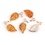 Orange Enamel Gold Plated Leaf Charms - Set of 4