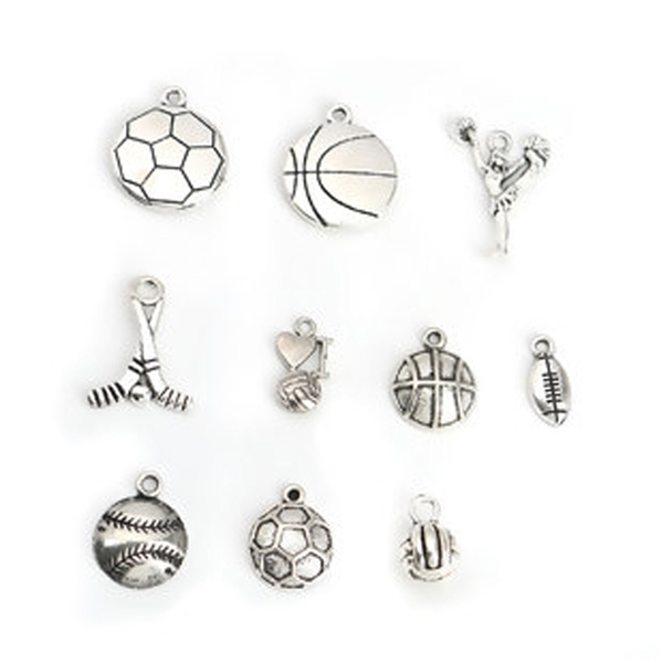 Antique Silver Sports Charms - Set of 10