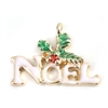 Enamel Christmas "Noel" Holly Leaf Charm, Set of 4