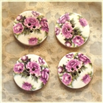 Floral Decorated Wooden Buttons - 1.18" Set of 4