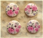 Floral Decorated Wooden Buttons - 18mm Set of 4