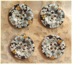 Floral Decorated Wooden Buttons - 1" Set of 4