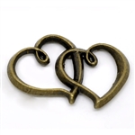 Antique Bronze Double Love Heart Charm - Set of 3