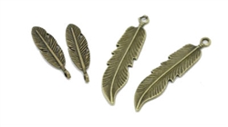 Antique Bronze Feather Charm Pendants - set of 4