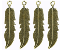 Antique Bronze Feather Charm Pendants - set of 4