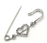 Silver Tone Heart Rhinestone Safety Pins Brooches 6.5x2.5cm 2-1/2"x1")