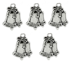 Silver Tone Christmas Bell Charms - Set of 5