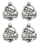Antique Silver "Just Married" Car Charm - Set of 4