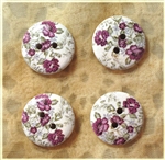 Floral Decorated Wooden Buttons - 3/4" Set of 4