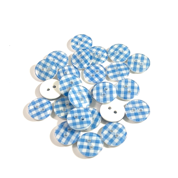 Blue Gingham Buttons - 13mm, Set of 10