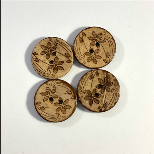 Carved Coconut Shell Buttons - 7/8"  Set of 4