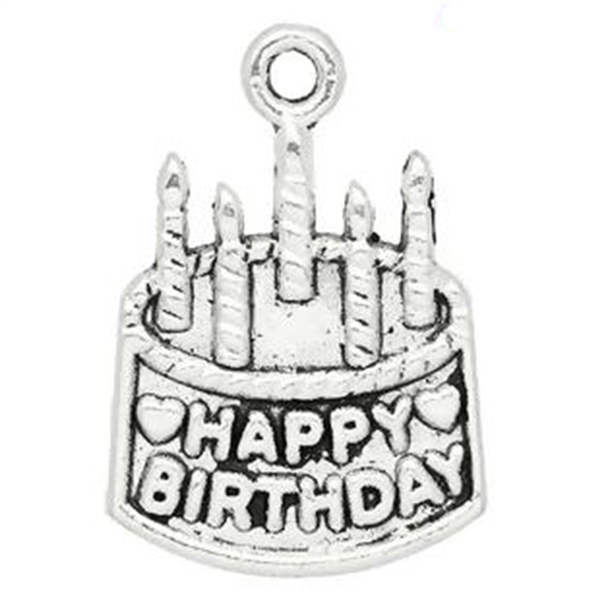 Antique Silver Birthday Cake Charms - Set of 5