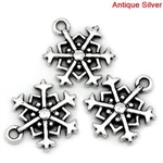Snowflake Antique Silver Metal Charms - Set of 6