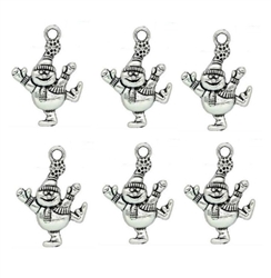 Antiqued Silver Tone Snowmen Charms - Set of 6