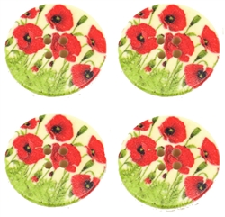 4 Floral Decorated Wooden Buttons - 1.18" Set of 4