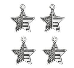 Antique Silver Dot Stripe Pattern Star - set of 4