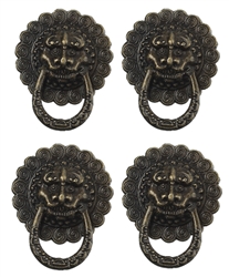 Antiqued Bronze Lion Faced Drawer Pulls - Set of 4