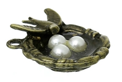 Bronze Swallow, Nest & Pearl Egg Pendant - Set of 3