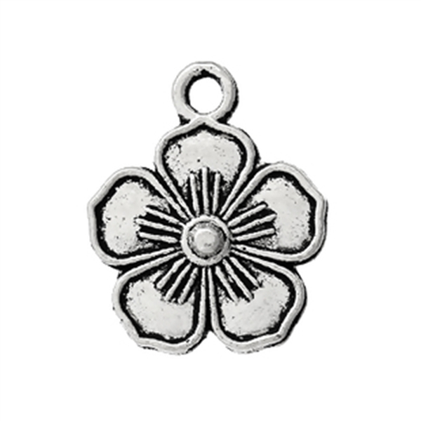 Antique Silver Flower Charms - Set of 5