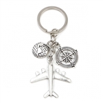 Travel Keychain with Keyring - Airplane, Compass, Globe