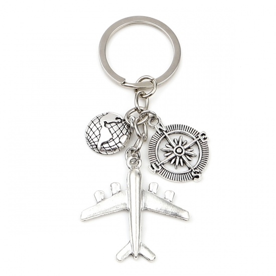 Travel Keychain with Keyring - Airplane, Compass, Globe