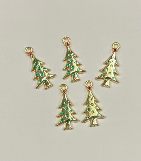Goldtone Christmas Tree Charms,  Set of 5