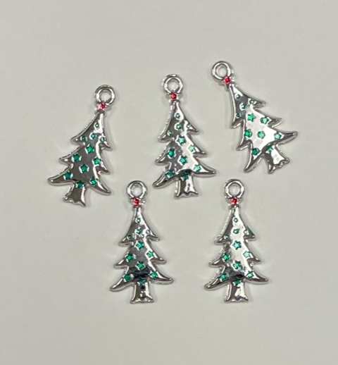 Silvertone Christmas Tree Charm,  Set of 5