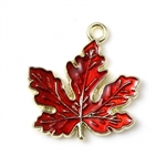 Enamel Red Maple Leaf Charm, Set of 4