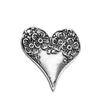 Antique Silver Heart with Flower Charm - Set of 3