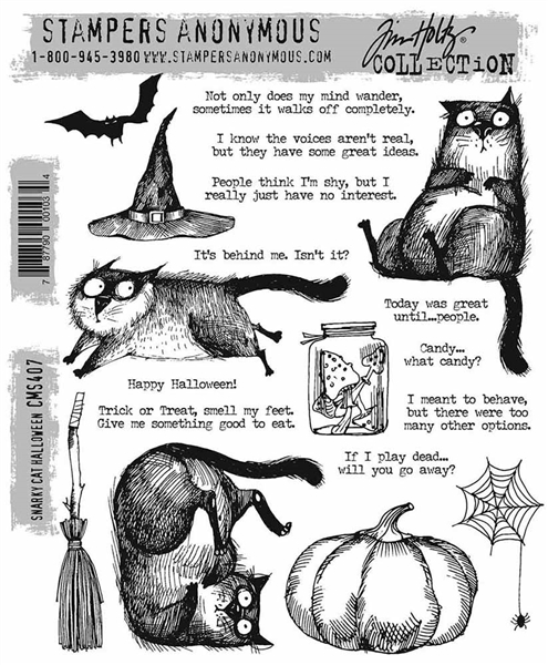 Stampers Anonymous Tim Holtz Stamp Set - Snarky Cat Halloween CMS407