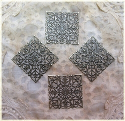 Antiqued Bronze Filigree Squares - Set of 4