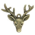 Large Antiqued Bronze Christmas Deer Head Charm - Set of 2