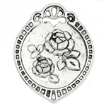 Antiqued Silver Oval Carved Flower Charms - Set of 2