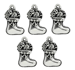Silver Tone Christmas Stockings with Bow - Set of 5