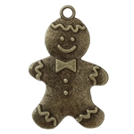 Antiqued Bronze Large Gingerbread Man Charms - Set of 2