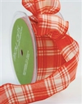 May Arts 1.5 Inch Red / Ivory Plaid (Wired) Ribbon