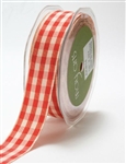 May Arts 7/8 Inch Solid Ivory Checkered Ribbon - Red