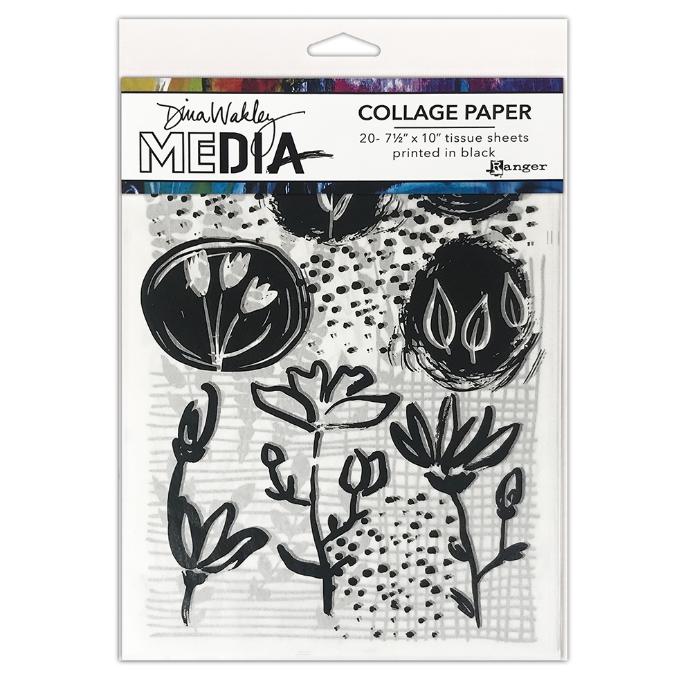 Carta velina colore: Nero Ranger Dina Wakley Media Collage confezione da 20 19,1 x 25,4 cm 