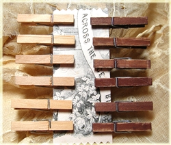 Mini Clothes Pins - 1.875 inches - Set of 12 - 6 distressed, 6 natural