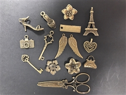 Sweet & Small - A Set of Antiqued Bronze Charms for Jewelry Making, Scrapbooking and Mixed Media - 15 pieces