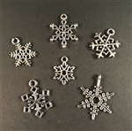 Antiqued Silver Snowflake Charms - Set of 6