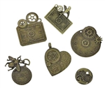 Steampunk Gadgets - Set of 6 Antiqued Bronze Pendants for Jewelry Making, Scrapbooking and Mixed Media