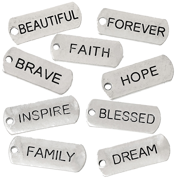 Silvertone Word Charms - Set of 9