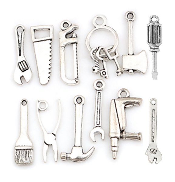 Silvertone Tool Charms - Set of 12